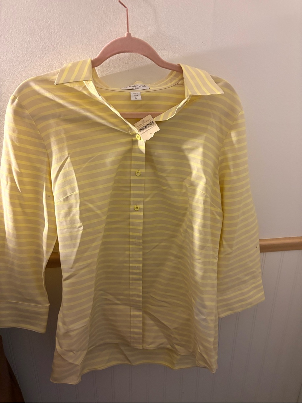 Coldwater Creek Yellow Striped Button-Front Men's Shirt
